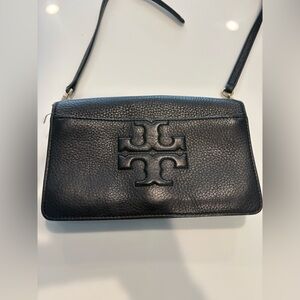 Tory Burch  Black Leather Crossbody Bag Embossed Logo